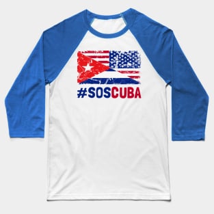 SOS Cuba Flag Free Cuba Libre 2021 Baseball T-Shirt